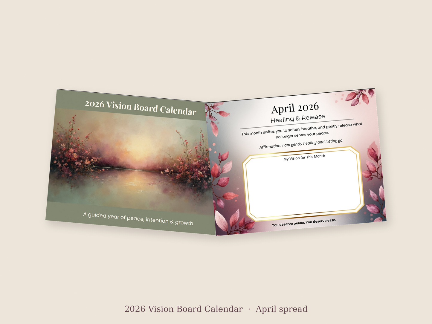 2026 Vision Board Calendar — A Guided Year of Peace, Intention & Growth